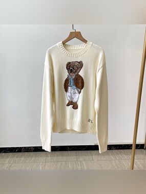 Polo Ralph Lauren Cream Crewneck Sweater Glasses Gentleman Polo Bear Intarsia Kn